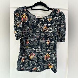 Anthropologie Navy Balloon Print Short Sleeve Top